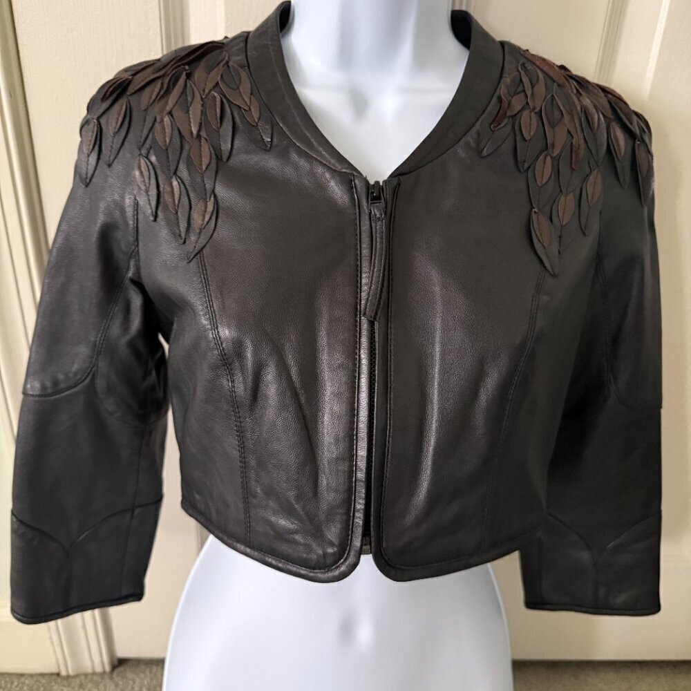 Bebe Leather Brown Crop Jacket XS New